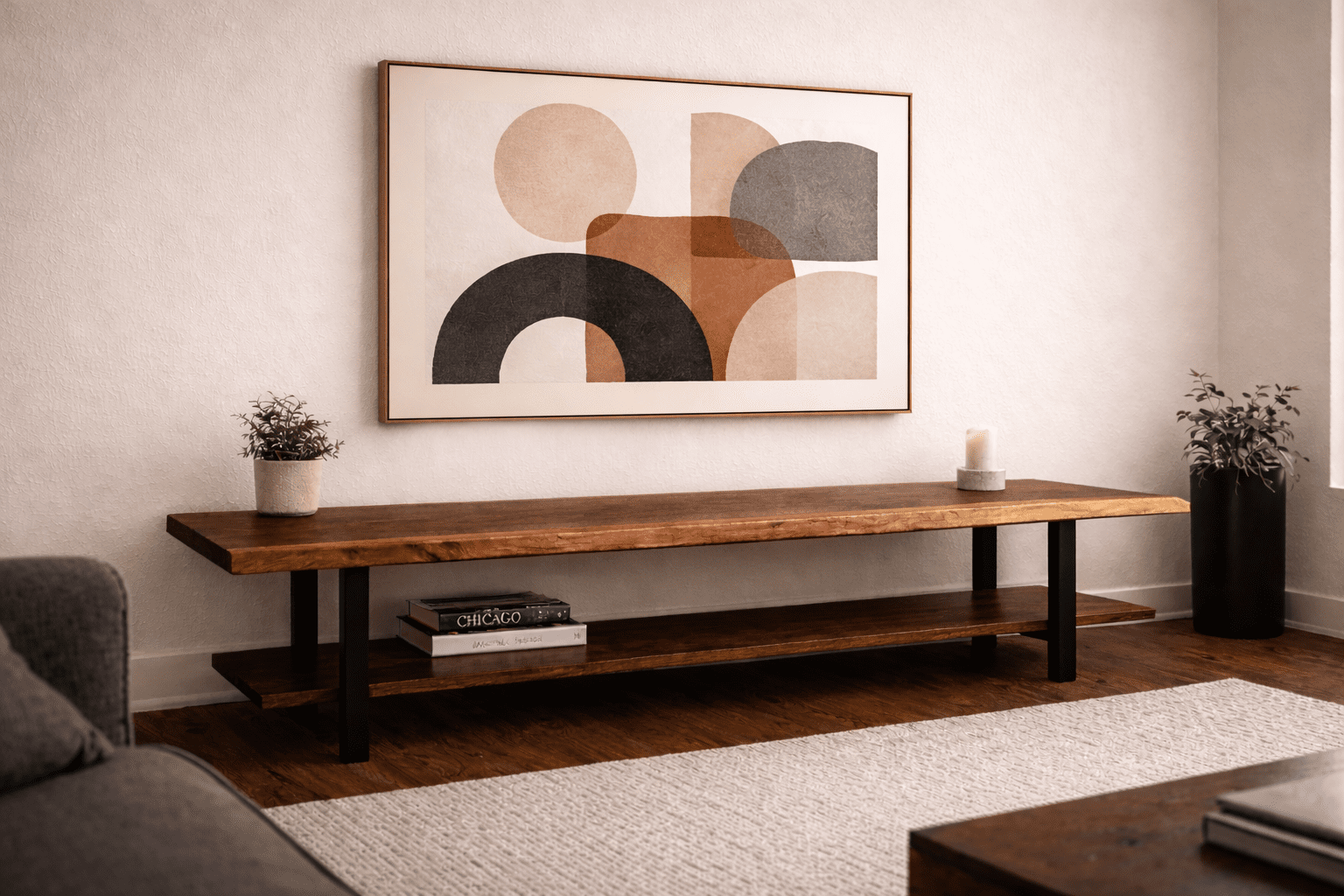 live edge walnut wood console table