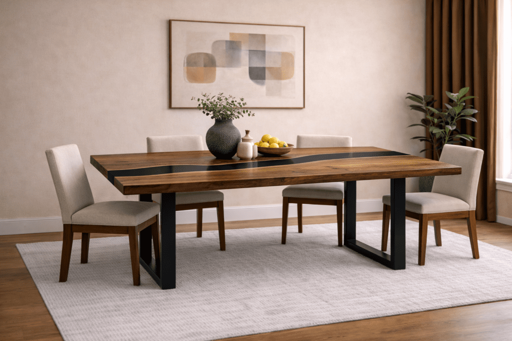 handmade epoxy river live edge walnut table
