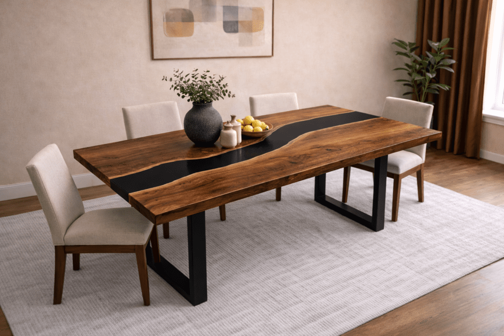 handmade epoxy river live edge walnut table