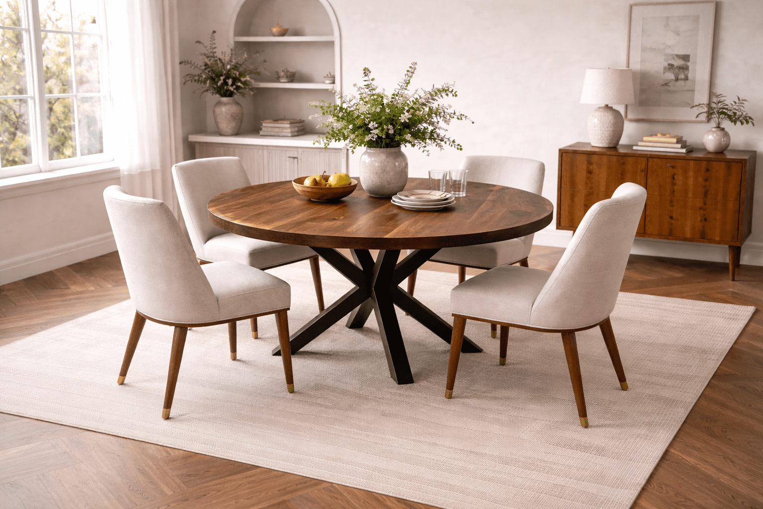 the Kenzie walnut round dining table by chicago table company
