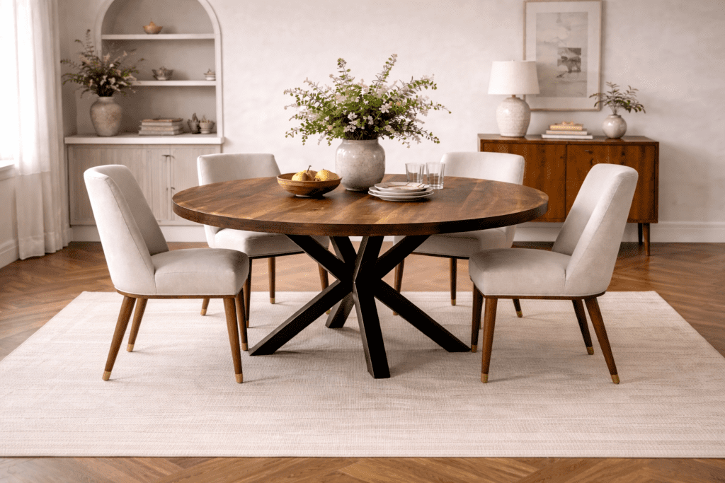 the Kenzie walnut round dining table by chicago table company