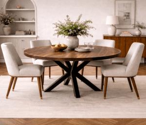 the Kenzie walnut round dining table by chicago table company