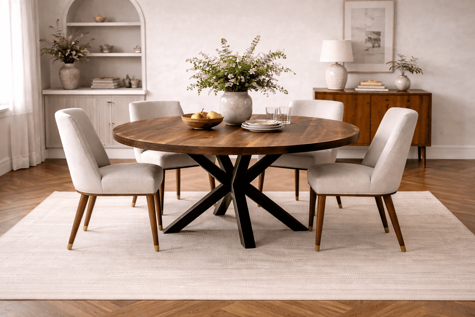the Kenzie walnut round dining table by chicago table company